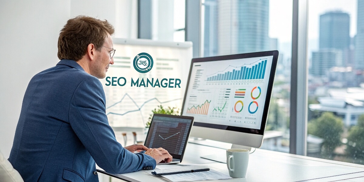 SEO manager performing a technical SEO audit, analysing website structure, page speed, indexing issues, and Core Web Vitals.